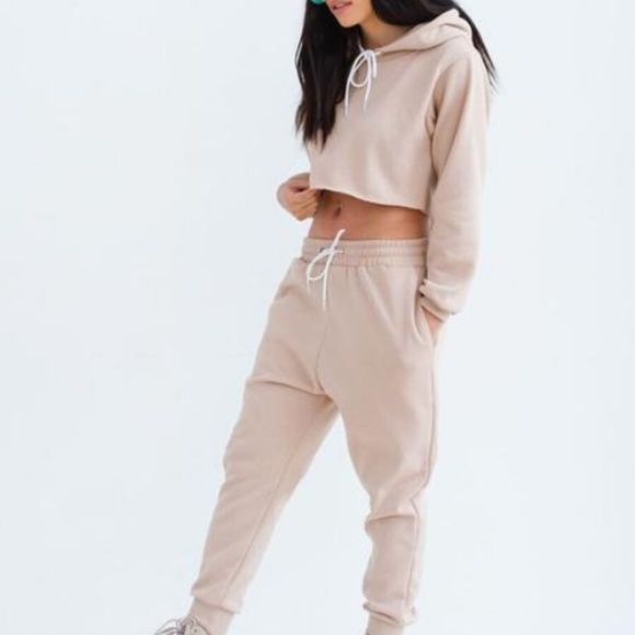 matching cropped hoodie and sweatpants